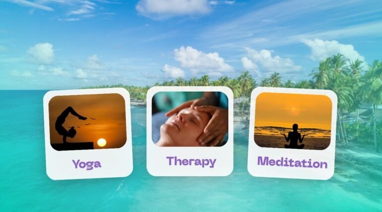 Wellness retreat in Goa featuring yoga, facial therapy massage and beach meditation.